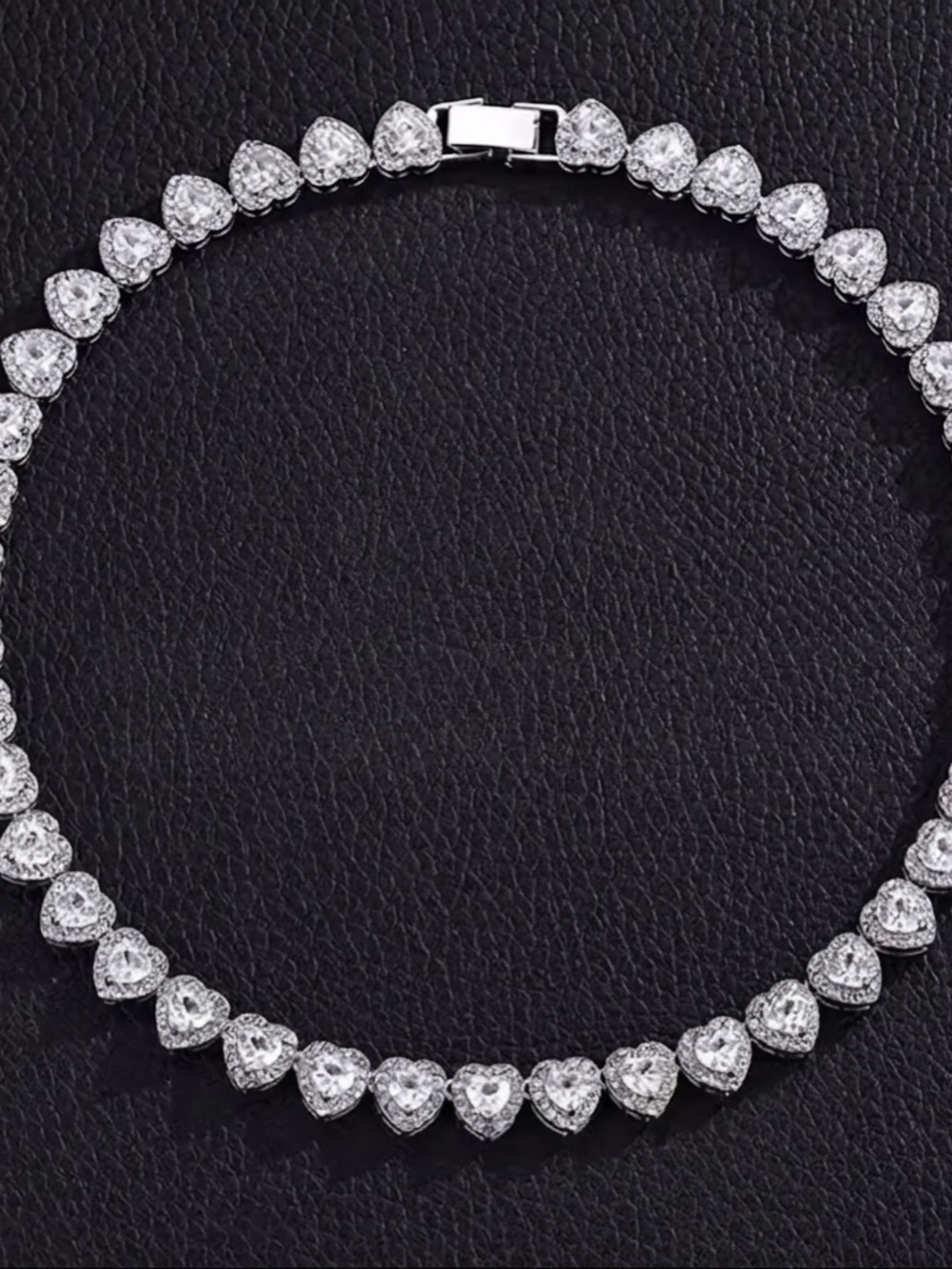 Sparkling Silver Heart Crystal Tennis Necklace Women Jewelry - Picture 3 of 3